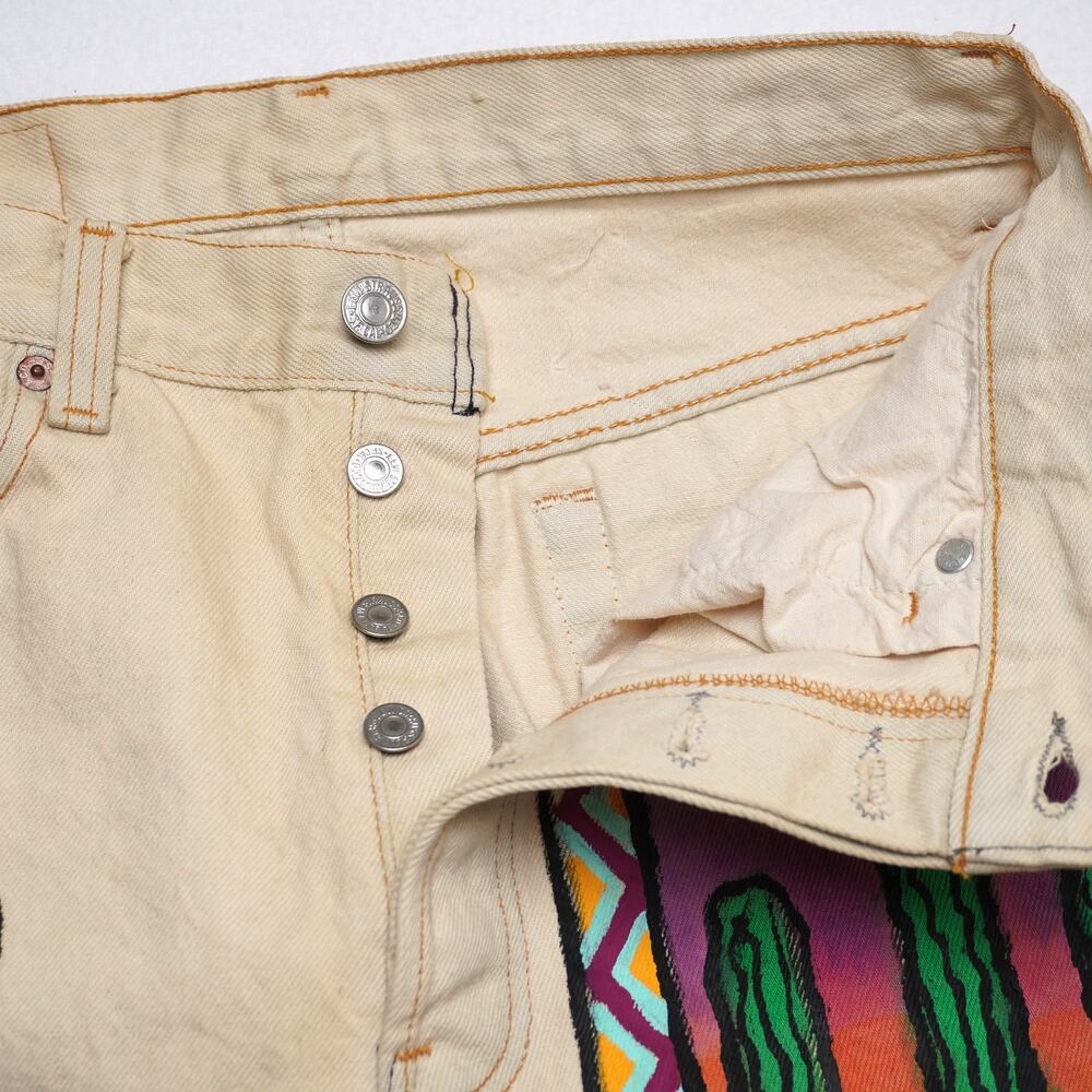 Vintage Levi’s 501 Jeans W31 L34 USA Made Painted Western Art Cactus‎ Snake Sun - Picture 11 of 13